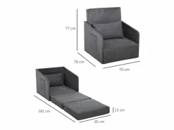 New Sillón convertible en cama, 2 bolsillos de almacenamiento, estructura de metal, poliéster, (70x76x77 cm) Sillón Cama