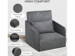 New Sillón convertible en cama, 2 bolsillos de almacenamiento, estructura de metal, poliéster, (70x76x77 cm) Sillón Cama