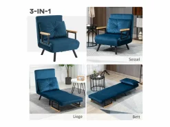 Sillón convertible en cama, tejido terciopelo, color (63x73x81 cm)