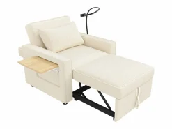 Hauss Spole Sillón convertible en pana - Sofá individual con mesa auxiliar y puertos USB/Tipo C