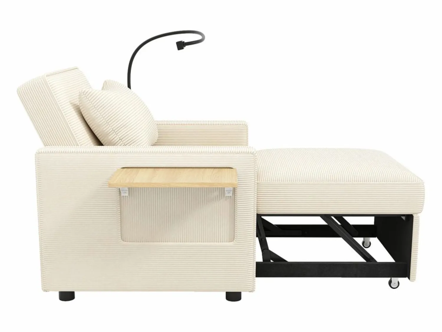 Hauss Spole Sillón convertible en pana - Sofá individual con mesa auxiliar y puertos USB/Tipo C