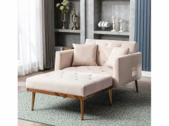 Hauss Spole Sillón convertible en terciopelo con respaldo regulable en 3 posiciones 165x90x77cm Beige