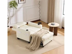 Clearance OKWISH Sillón de 1 plaza en cuero sintético con puerto USB y portavasos - Convertible en cama o chaise longue Blanco