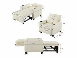 Clearance OKWISH Sillón de 1 plaza en cuero sintético con puerto USB y portavasos - Convertible en cama o chaise longue Blanco
