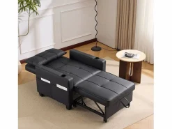 Sale Sillón de 1 plaza en cuero sintético con puerto USB y portavasos - Convertible en cama o chaise longue Sillón Cama