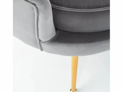 Hot MSO Sillón de concha de terciopelo con patas doradas CAPRICA Gris