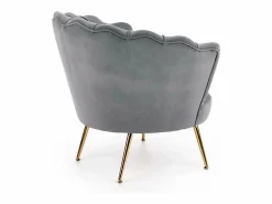 Hot MSO Sillón de concha de terciopelo con patas doradas CAPRICA Gris