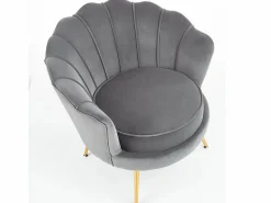 Hot MSO Sillón de concha de terciopelo con patas doradas CAPRICA Gris