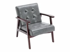 Outlet Sillón de cuero artificial tapizado estilo vintage - Sillón de madera natural para oficina o dormitorio, azul Sillón De Piel