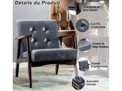Outlet Sillón de cuero artificial tapizado estilo vintage - Sillón de madera natural para oficina o dormitorio, azul Sillón De Piel