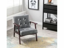 Outlet Sillón de cuero artificial tapizado estilo vintage - Sillón de madera natural para oficina o dormitorio, azul Sillón De Piel