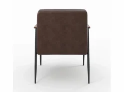 New Sillón de cuero de búfalo marrón y metal negro - Hugues Sillón De Piel