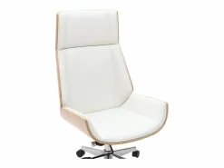 Discount Miliboo Sillón de escritorio moderno madera clara y blanca CURVED Blanco