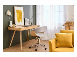 Miliboo Sillón de escritorio moderno tejido y madera clara OKTAV