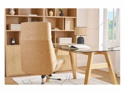 Online Sillón de escritorio moderno tejido y madera clara CURVED Silla De Oficina