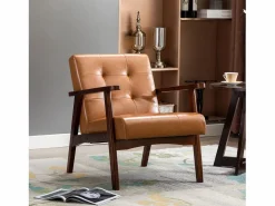 Sale Sillón de Madera Maciza con Diseño Escandinavo Moderno - Cuero Natural Hipoalergénico Gris para Salón, Oficina o Dormitorio, Dimensiones 67x76x76 cm Sillón De Piel