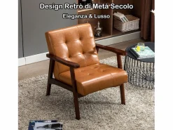 Sale Sillón de Madera Maciza con Diseño Escandinavo Moderno - Cuero Natural Hipoalergénico Gris para Salón, Oficina o Dormitorio, Dimensiones 67x76x76 cm Sillón De Piel