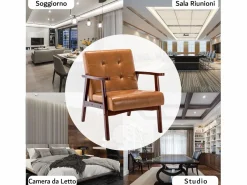 Sale Sillón de Madera Maciza con Diseño Escandinavo Moderno - Cuero Natural Hipoalergénico Gris para Salón, Oficina o Dormitorio, Dimensiones 67x76x76 cm Sillón De Piel