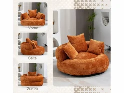 DripeX Sillón de marisco de marisco - tela de oranja de oranja - con 3 almohadas - carga máxima de 250 kg - 108x108x52cm