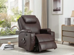 Vente-unique Sillón de masaje de piel sintética - Marrón - SILVANO - golpeteos y vibraciones