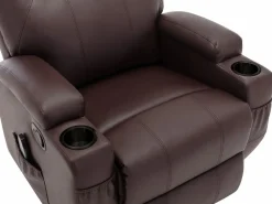 Vente-unique Sillón de masaje de piel sintética - Marrón - SILVANO - golpeteos y vibraciones