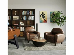Rendez-Vous Déco Sillón de microfibra marrón antiguo - Club