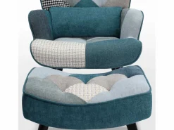 Discount Sillón de orejas, sillón de relajación, sillón, sillón de orejas de patchwork con taburete, sillón de lectura Sillón De Piel