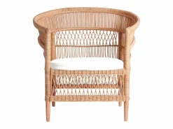Hot Les Tendances Sillón de ratán claro y asiento de tela de algodón blanco Laniih Beige