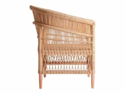 Hot Les Tendances Sillón de ratán claro y asiento de tela de algodón blanco Laniih Beige
