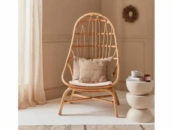 Sweeek Sillón de ratán en forma de huevo con cojín natural