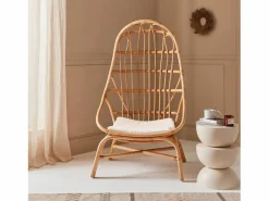 Sweeek Sillón de ratán en forma de huevo con cojín natural