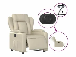 Outlet Sillón de relax | Silla | Sillón reclinable eléctrico de cuero sintético SHL3070 Crema