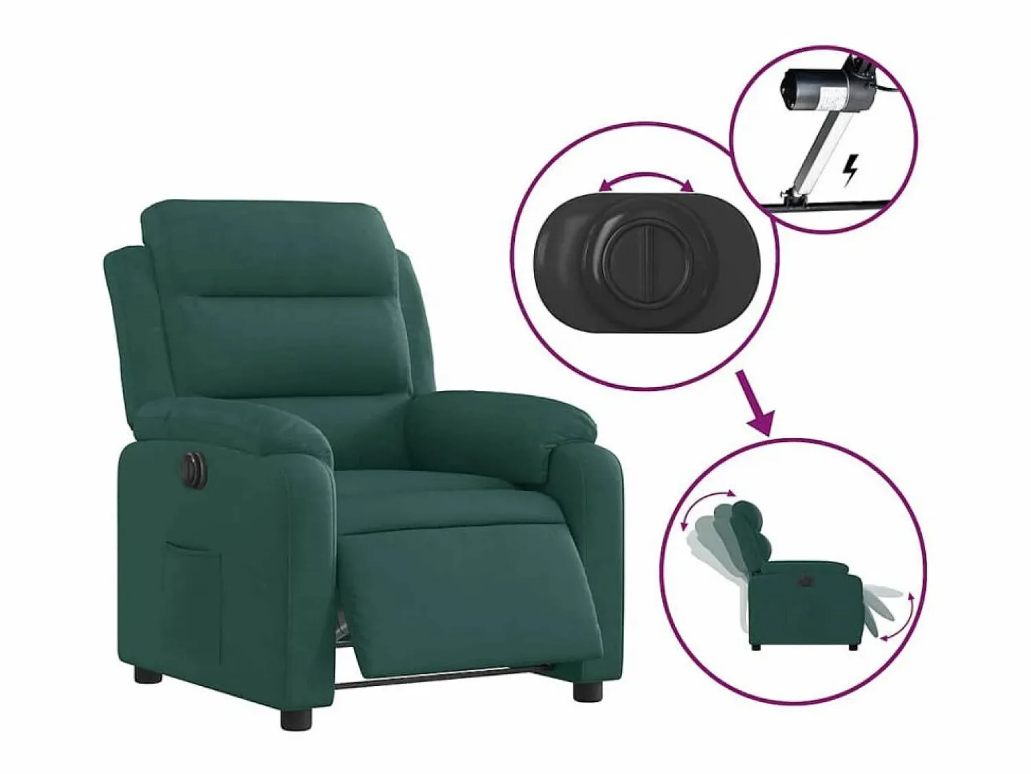 Outlet Sillón de relax | Silla | Sillón reclinable eléctrico tela verde oscuro SHL4714 Verde pino