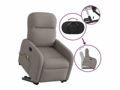 New Sillón de relax | Sillón reclinable de masaje elevable tela gris taupé SHL2493 Topo