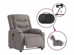 New Sillón de relax | Sillón reclinable de masaje eléctrico tela gris taupe SHL9314 Topo