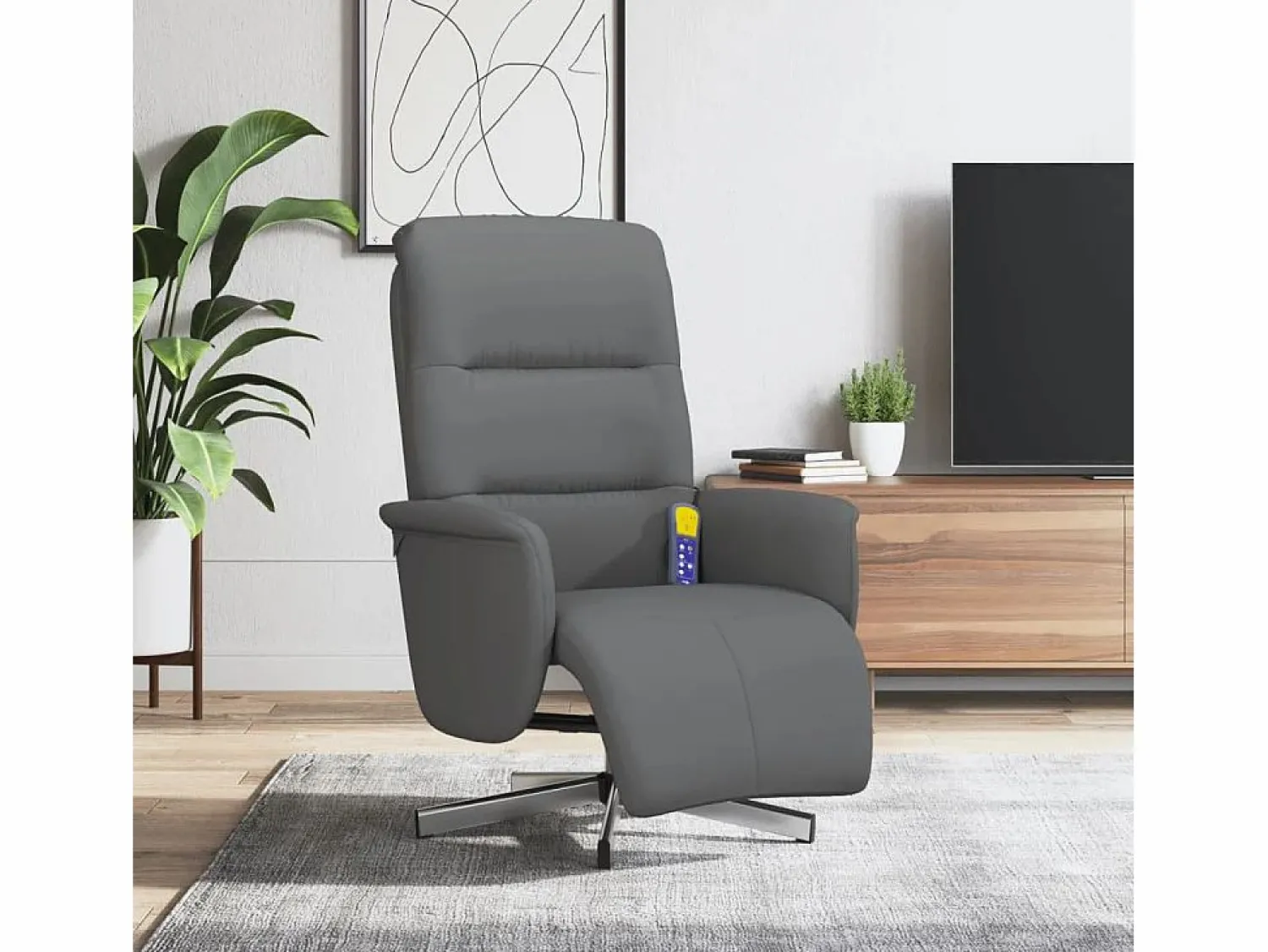 Sillón de relax | Sillón reclinable de masaje con reposapiés tela gris oscuro SHL4573