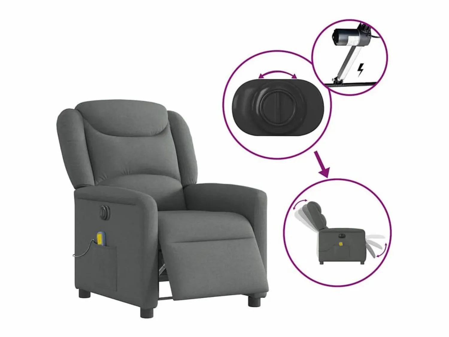 Sale Sillón de relax | Sillón reclinable de masaje eléctrico tela gris oscuro SHL6422 Sillón De Masaje