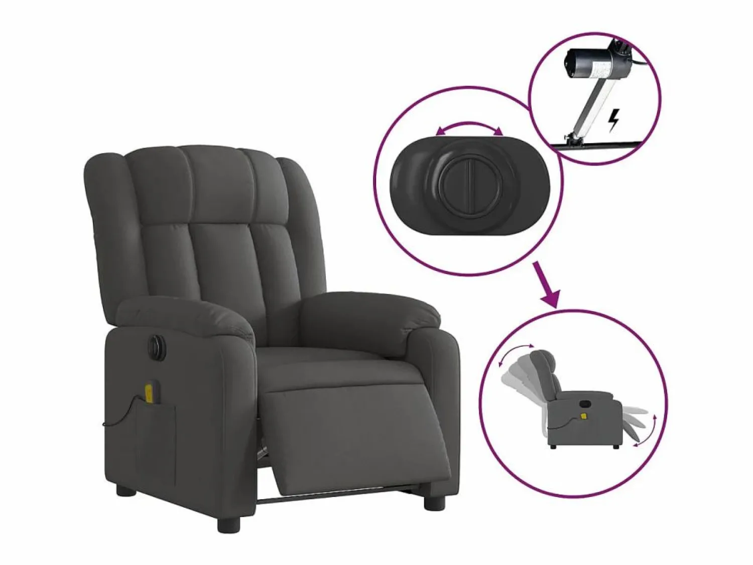 Hot Sillón de relax | Sillón reclinable de masaje eléctrico tela gris oscuro SHL3826 Gris antracita