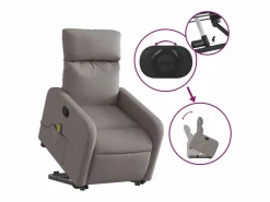 New Sillón de relax | Sillón reclinable de masaje elevable tela gris taupé SHL4808 Topo
