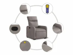 New Sillón de relax | Sillón reclinable de masaje elevable tela gris taupé SHL4808 Topo