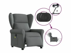 New Sillón de relax | Sillón reclinable de masaje eléctrico tela gris oscuro SHL3450 Gris antracita