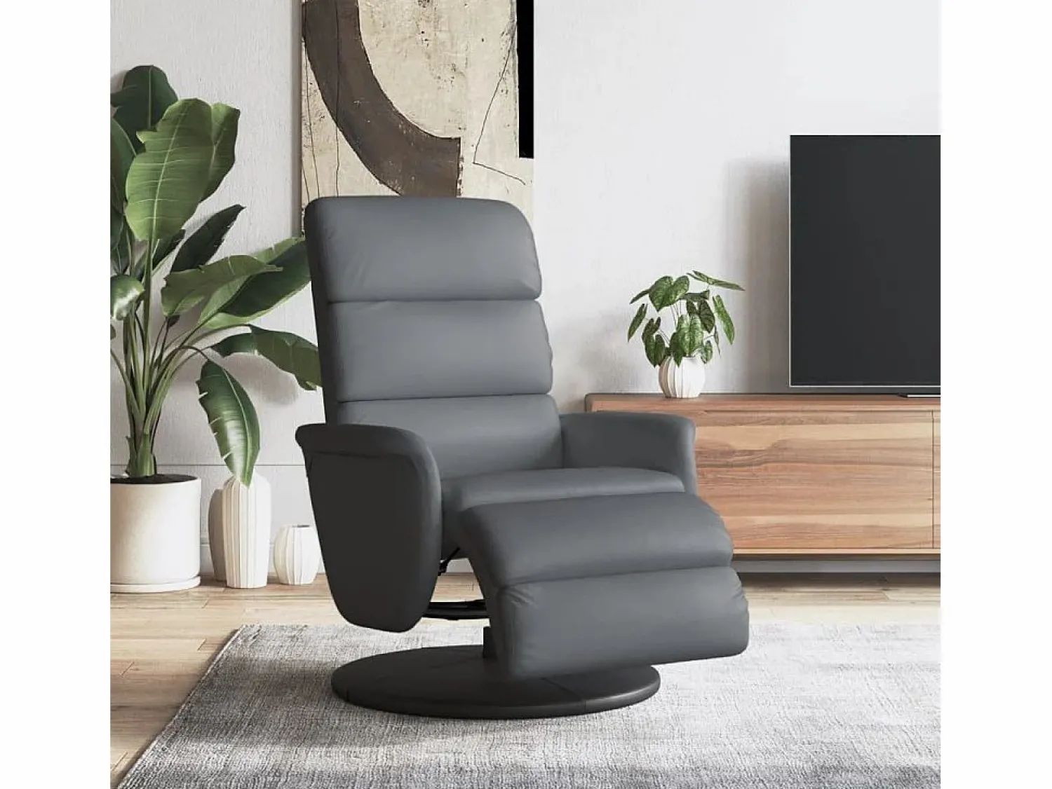 New Sillón de relax | Sillón reclinable con reposapiés cuero sintético SHL2573 Gris