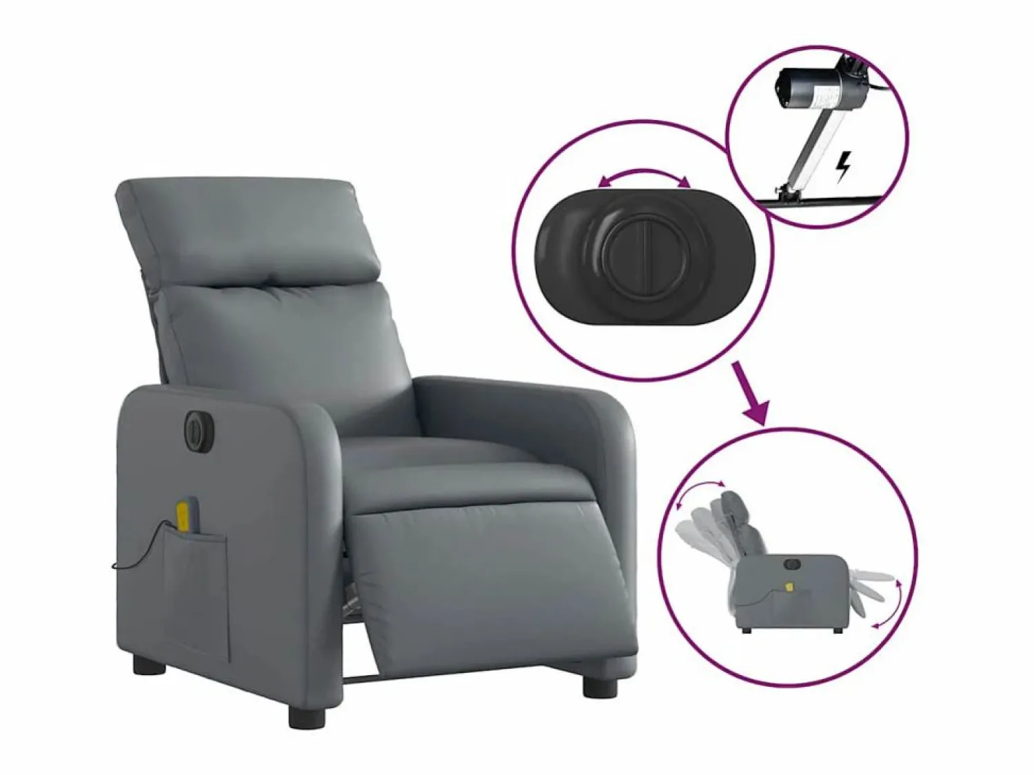 New Sillón de salón | Silla | Sillón de masaje reclinable eléctrico cuero sintético SHL6325 Gris