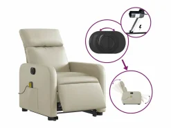 Outlet Sillón de salón | Silla | Sillón de masaje elevable eléctrico cuero sintético SHL7771 Crema
