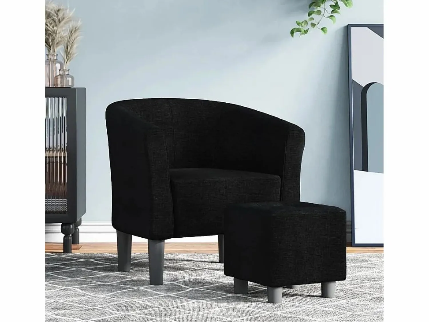 Hot Sillón de salón | Silla de relax con taburete tela negra SHL6234 Negro
