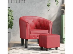 Best Sillón de salón diseño de cubo con reposapiés cuero sintético tinto SHL3561 Rojo