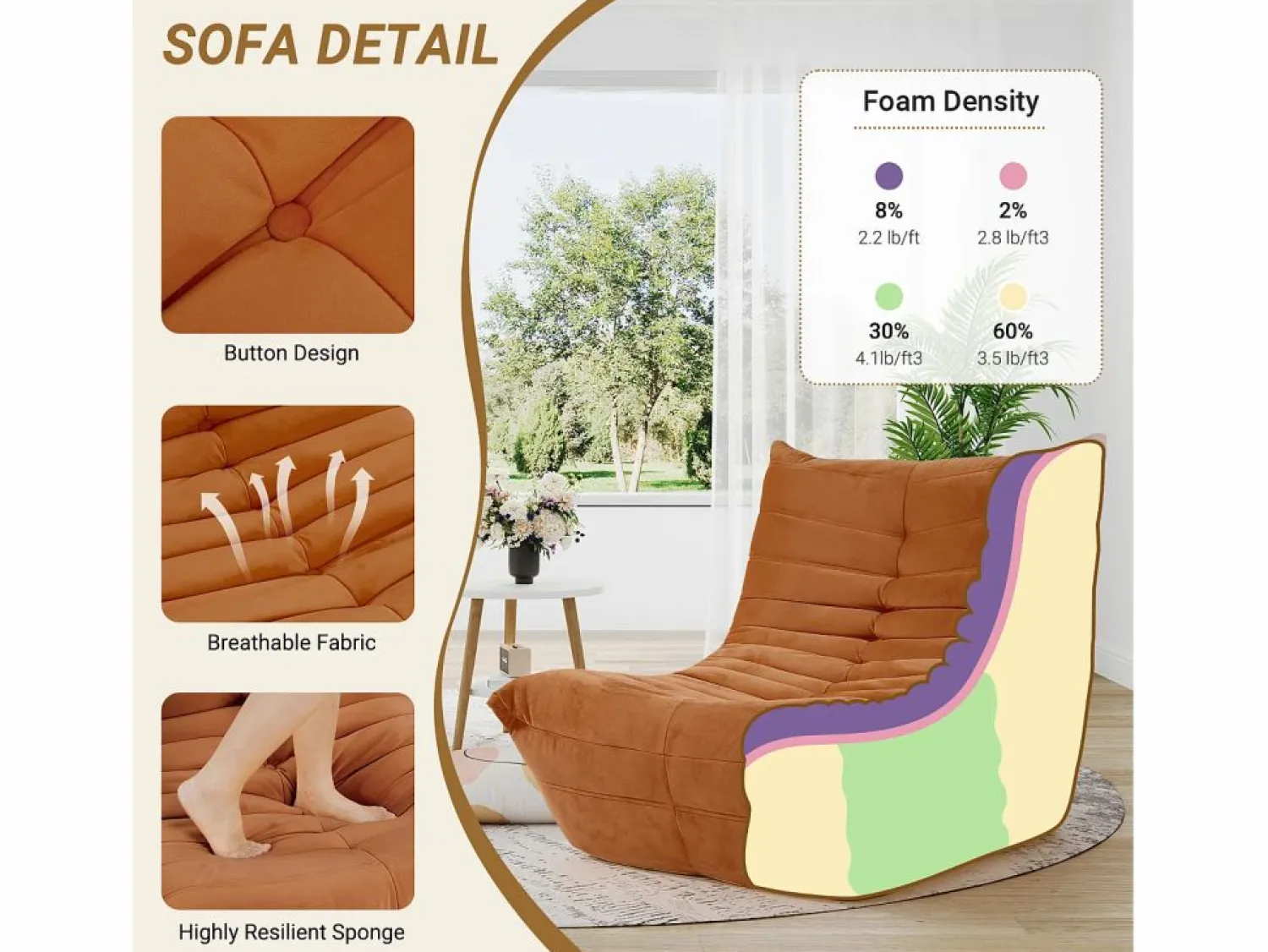 Clearance DripeX Sillón de sillón marrón en la oruga marrón - base profunda 62 cm - 80x85x84cm Marru00f3n