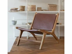 Rendez-Vous Déco Sillón de teca y cuero marrón liso - Kuna