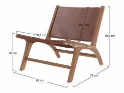 Rendez-Vous Déco Sillón de teca y cuero marrón liso - Kuna