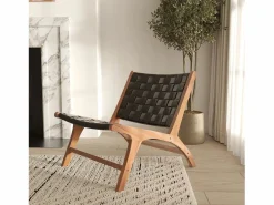 Hot Rendez-Vous Déco Sillón de teca y cuero tejido - Kuna Negro